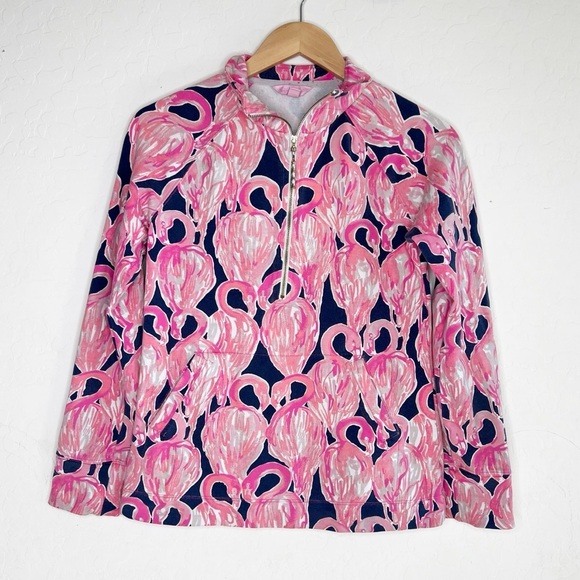Lilly Pulitzer sweatshirt pink Flamingo 1/4 Zip Pullover Sweater - Picture 1 of 7